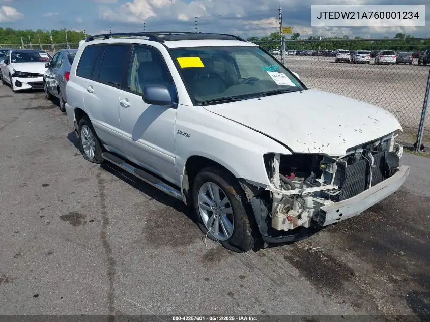 2006 Toyota Highlander Hybrid Limited V6 VIN: JTEDW21A760001234 Lot: 42257601