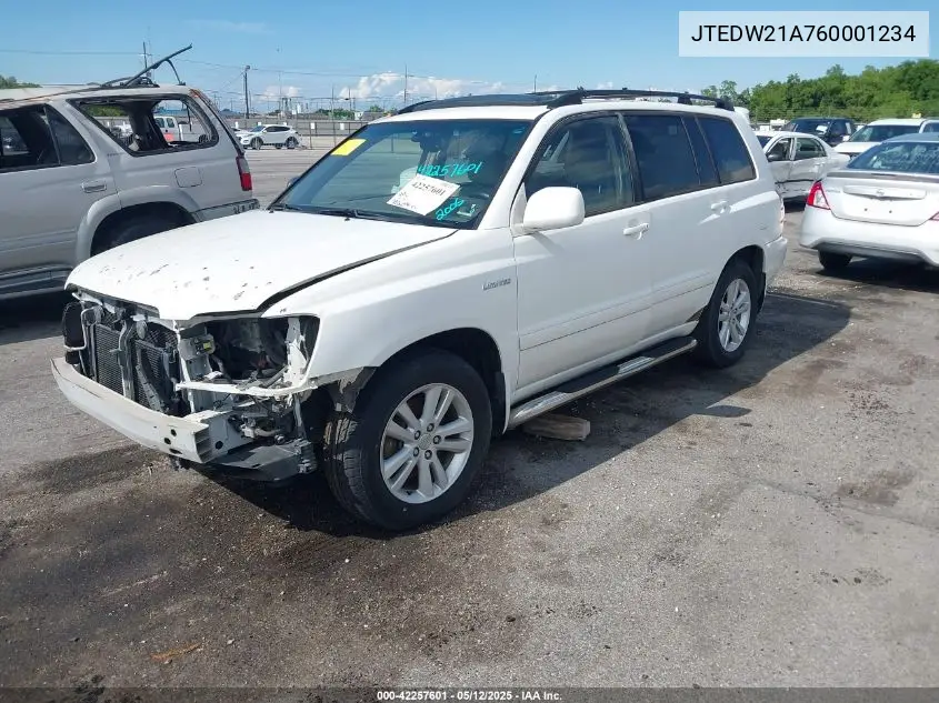 2006 Toyota Highlander Hybrid Limited V6 VIN: JTEDW21A760001234 Lot: 42257601