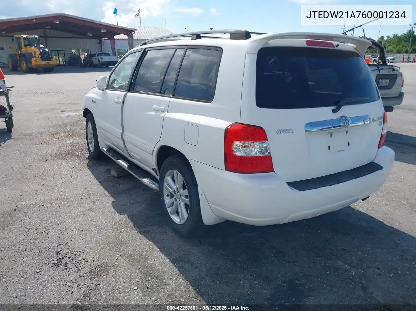 2006 Toyota Highlander Hybrid Limited V6 VIN: JTEDW21A760001234 Lot: 42257601