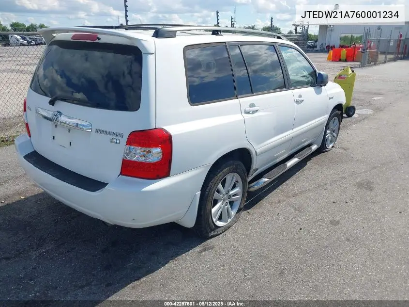 2006 Toyota Highlander Hybrid Limited V6 VIN: JTEDW21A760001234 Lot: 42257601