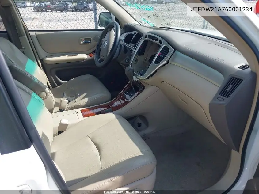 2006 Toyota Highlander Hybrid Limited V6 VIN: JTEDW21A760001234 Lot: 42257601