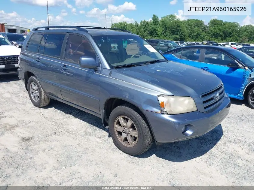 2006 Toyota Highlander V6 VIN: JTEEP21A960165926 Lot: 42268064
