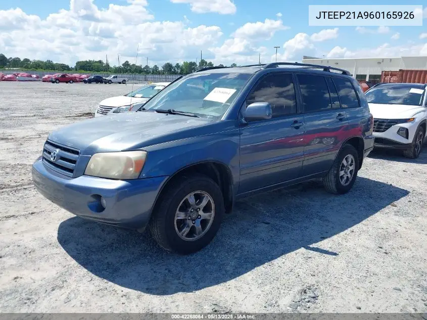 2006 Toyota Highlander V6 VIN: JTEEP21A960165926 Lot: 42268064