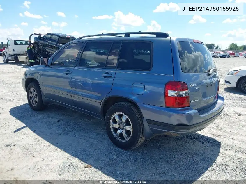 2006 Toyota Highlander V6 VIN: JTEEP21A960165926 Lot: 42268064