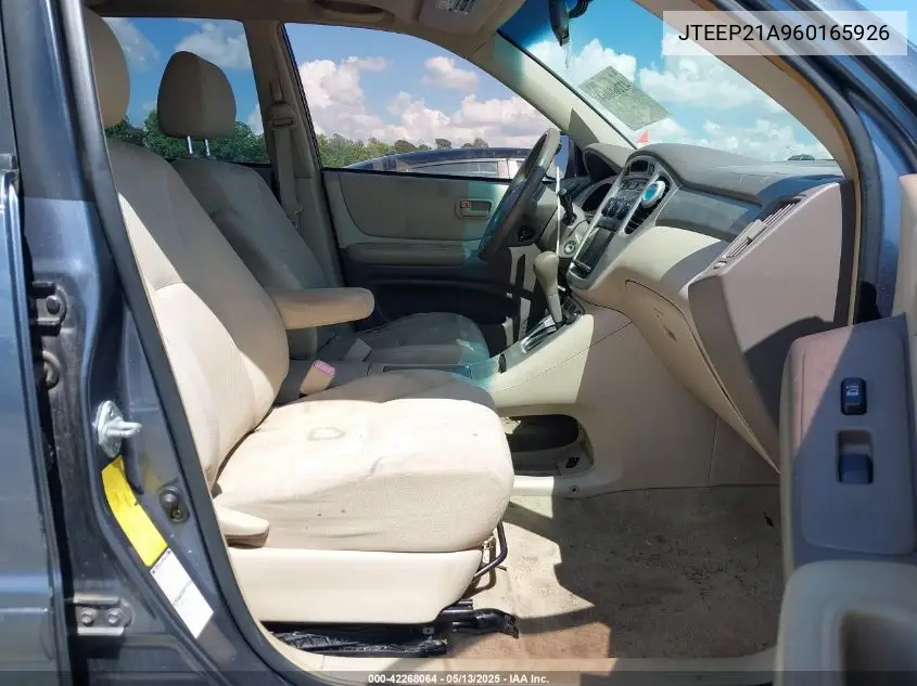 2006 Toyota Highlander V6 VIN: JTEEP21A960165926 Lot: 42268064