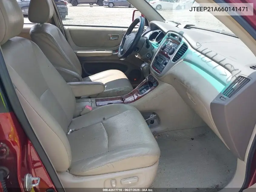 2006 Toyota Highlander Limited VIN: JTEEP21A660141471 Lot: 42577716