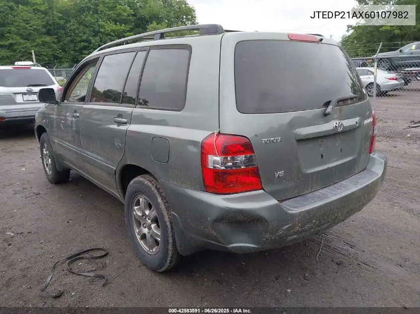 2006 Toyota Highlander V6 VIN: JTEDP21AX60107982 Lot: 42583591