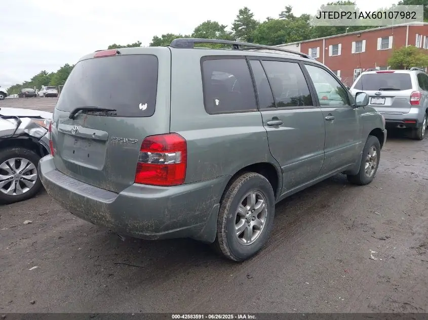 2006 Toyota Highlander V6 VIN: JTEDP21AX60107982 Lot: 42583591