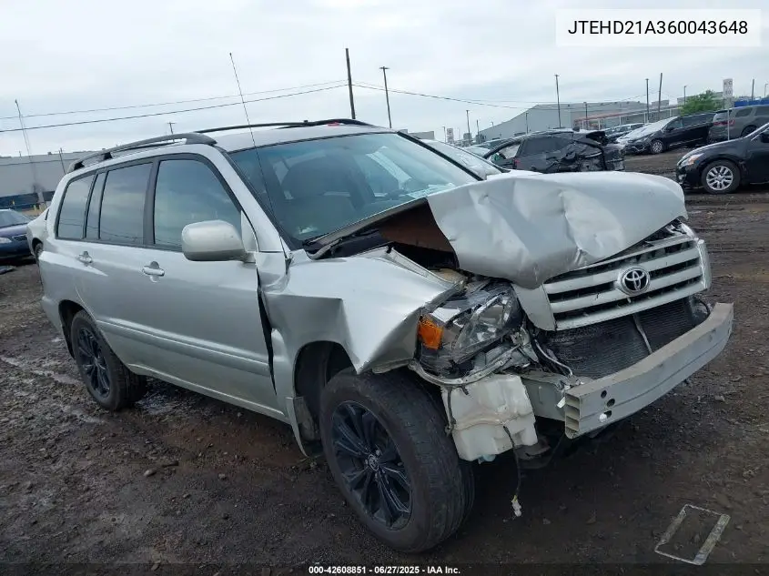 2006 Toyota Highlander VIN: JTEHD21A360043648 Lot: 42608851