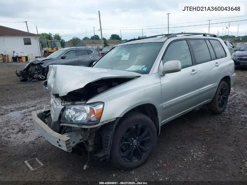 2006 Toyota Highlander VIN: JTEHD21A360043648 Lot: 42608851