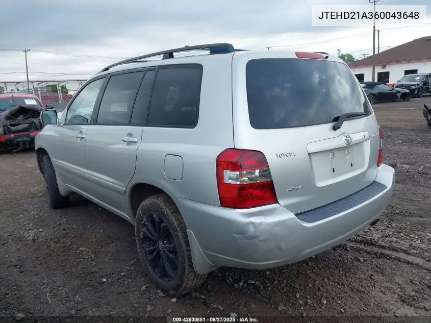 2006 Toyota Highlander VIN: JTEHD21A360043648 Lot: 42608851