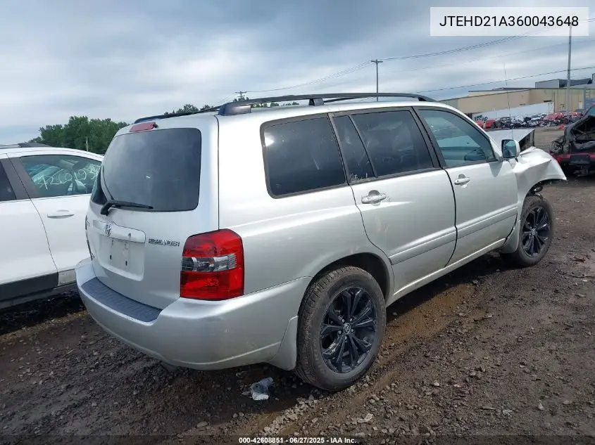 2006 Toyota Highlander VIN: JTEHD21A360043648 Lot: 42608851