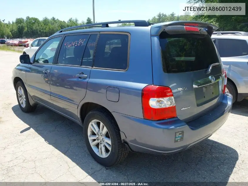 2006 Toyota Highlander Hybrid Limited V6 VIN: JTEEW21A860012439 Lot: 42614384
