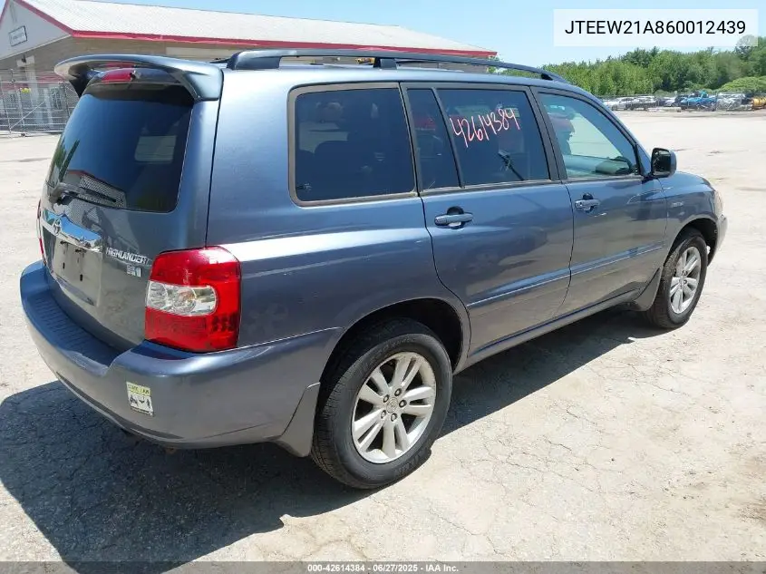 2006 Toyota Highlander Hybrid Limited V6 VIN: JTEEW21A860012439 Lot: 42614384