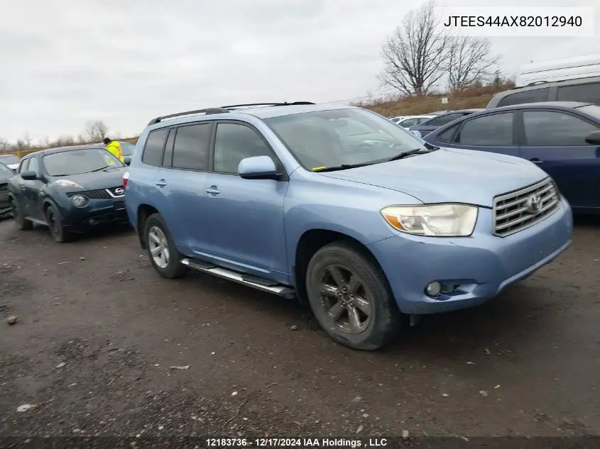 2008 Toyota Highlander V6 Sr5 VIN: JTEES44AX82012940 Lot: 12183736