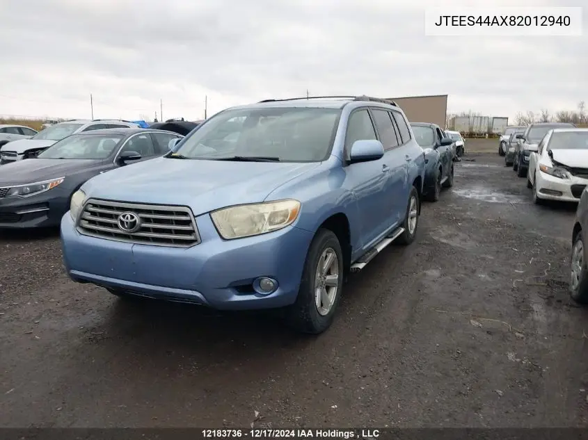 2008 Toyota Highlander V6 Sr5 VIN: JTEES44AX82012940 Lot: 12183736