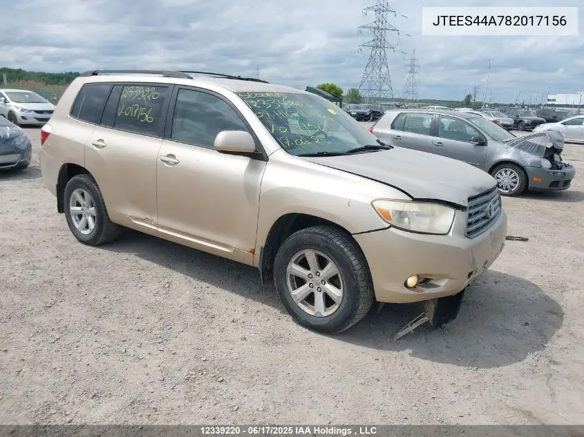 2008 Toyota Highlander V6 Sr5 VIN: JTEES44A782017156 Lot: 12339220