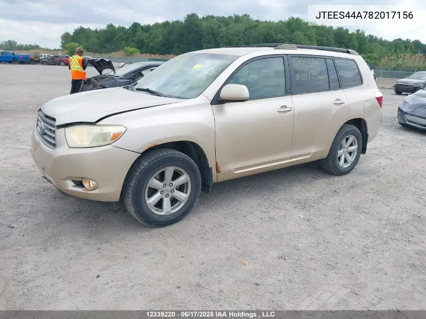 2008 Toyota Highlander V6 Sr5 VIN: JTEES44A782017156 Lot: 12339220