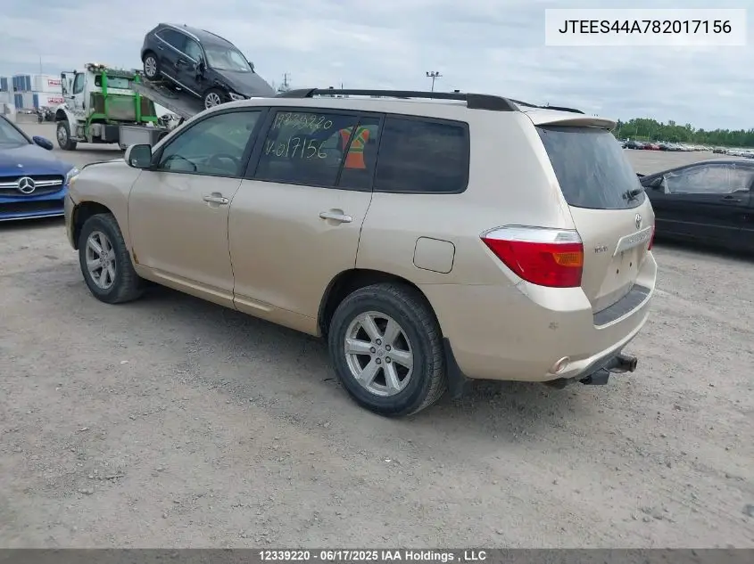 2008 Toyota Highlander V6 Sr5 VIN: JTEES44A782017156 Lot: 12339220