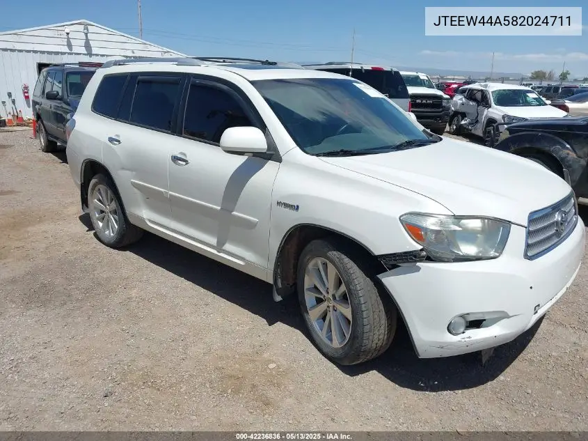 2008 Toyota Highlander Hybrid Limited VIN: JTEEW44A582024711 Lot: 42236836