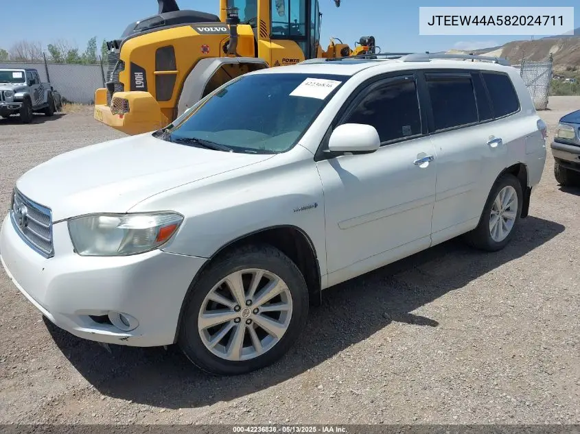 2008 Toyota Highlander Hybrid Limited VIN: JTEEW44A582024711 Lot: 42236836
