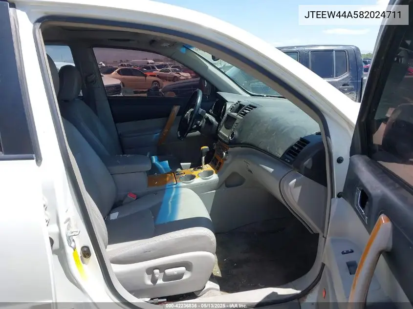 2008 Toyota Highlander Hybrid Limited VIN: JTEEW44A582024711 Lot: 42236836