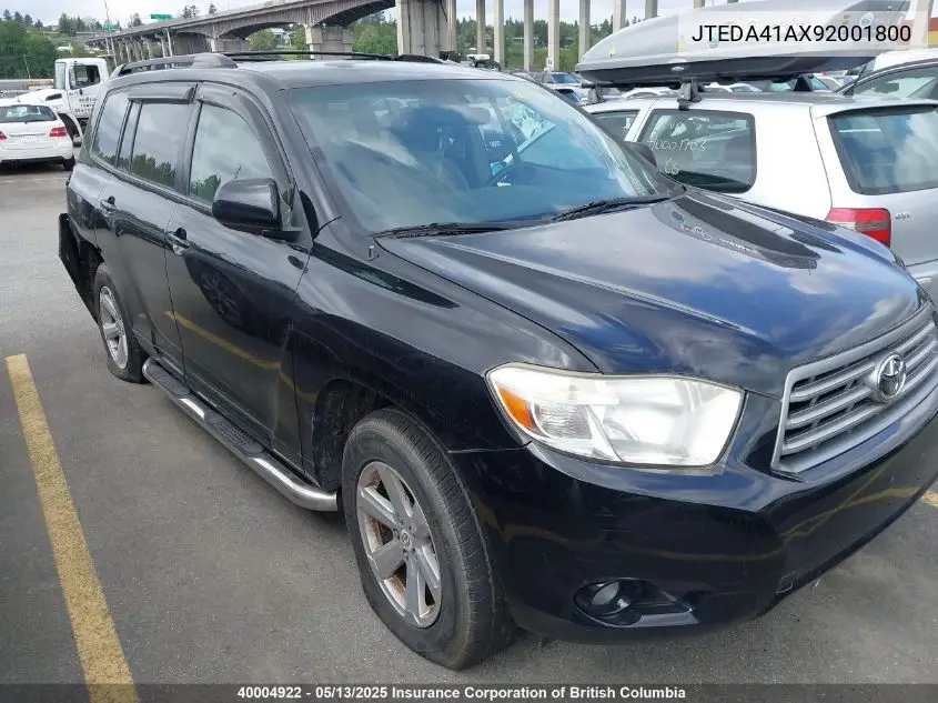 2009 Toyota Highlander VIN: JTEDA41AX92001800 Lot: 40004922
