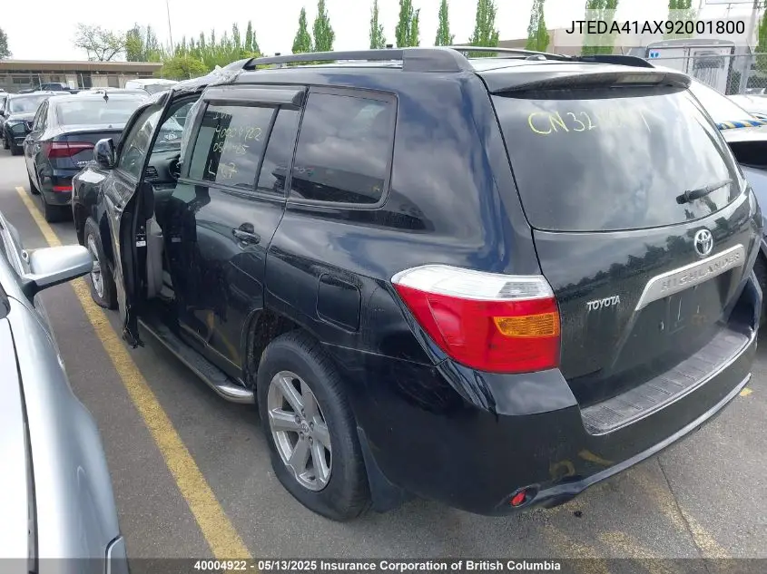 2009 Toyota Highlander VIN: JTEDA41AX92001800 Lot: 40004922
