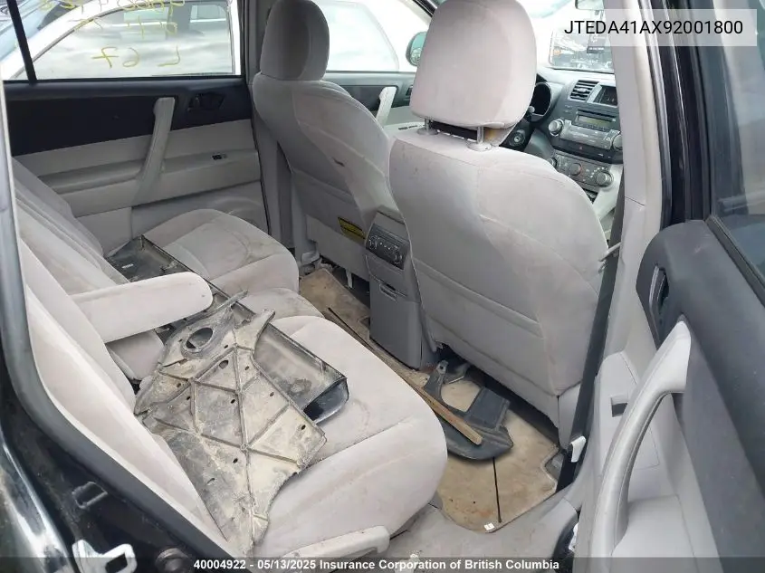 2009 Toyota Highlander VIN: JTEDA41AX92001800 Lot: 40004922