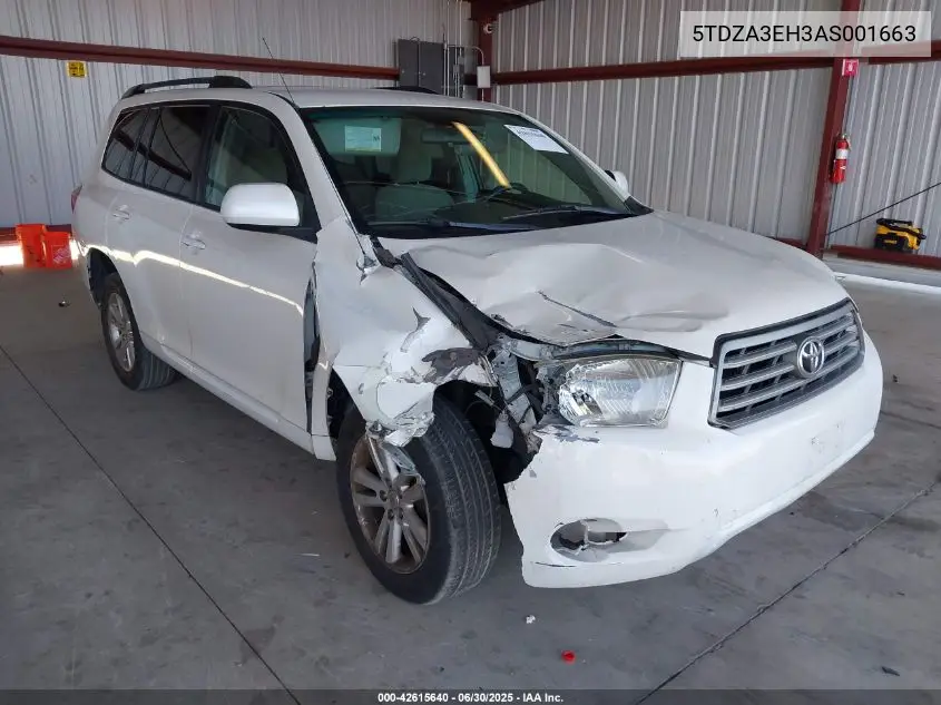 2010 Toyota Highlander VIN: 5TDZA3EH3AS001663 Lot: 42615640