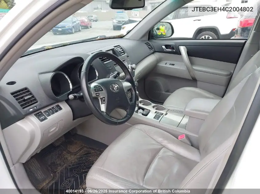 2012 Toyota Highlander Hybrid Hybrid VIN: JTEBC3EH4C2004802 Lot: 40014193