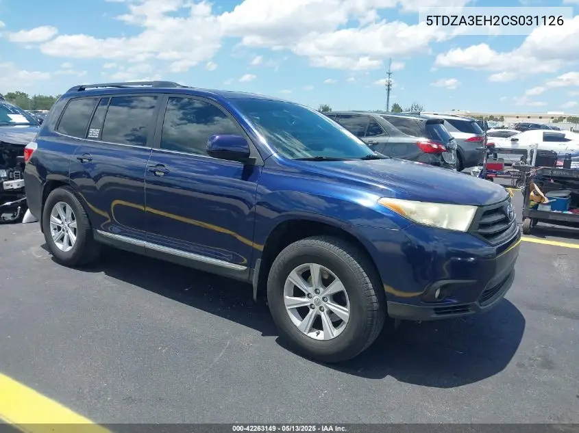 2012 Toyota Highlander Se VIN: 5TDZA3EH2CS031126 Lot: 42263149
