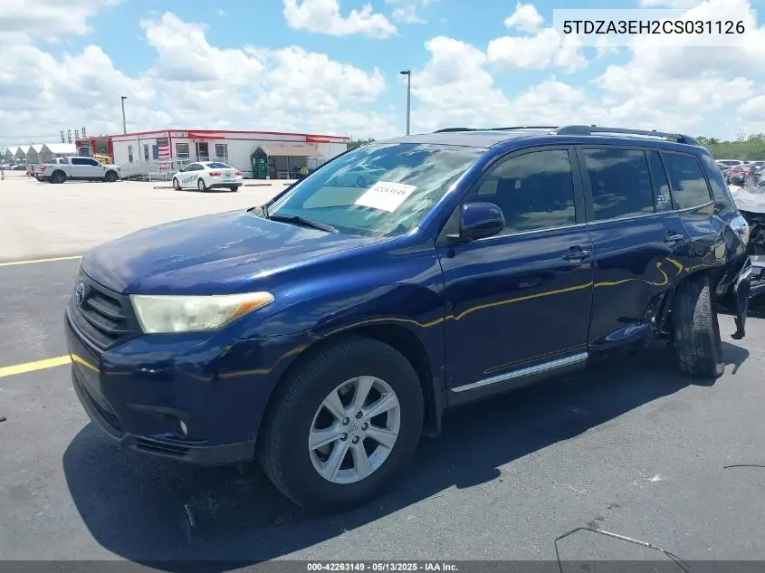 2012 Toyota Highlander Se VIN: 5TDZA3EH2CS031126 Lot: 42263149