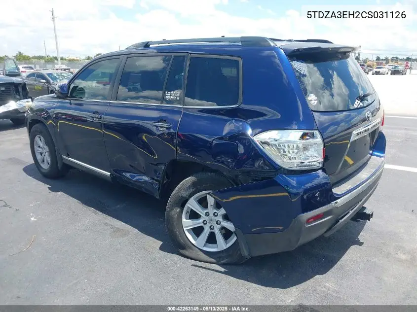 2012 Toyota Highlander Se VIN: 5TDZA3EH2CS031126 Lot: 42263149