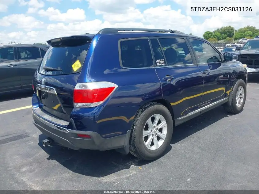 2012 Toyota Highlander Se VIN: 5TDZA3EH2CS031126 Lot: 42263149