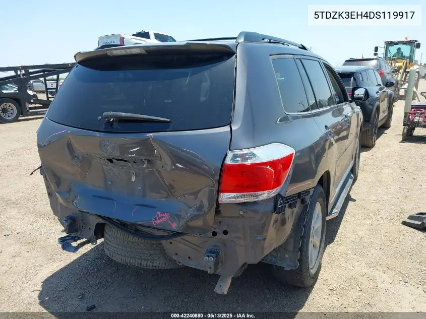 2013 Toyota Highlander Base Plus V6 VIN: 5TDZK3EH4DS119917 Lot: 42240880