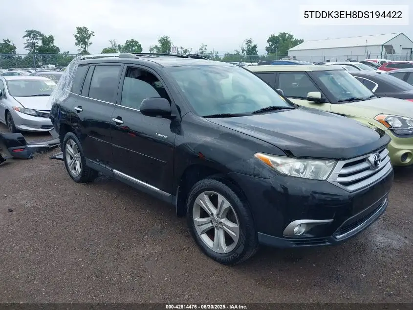 2013 Toyota Highlander Limited V6 VIN: 5TDDK3EH8DS194422 Lot: 42614476