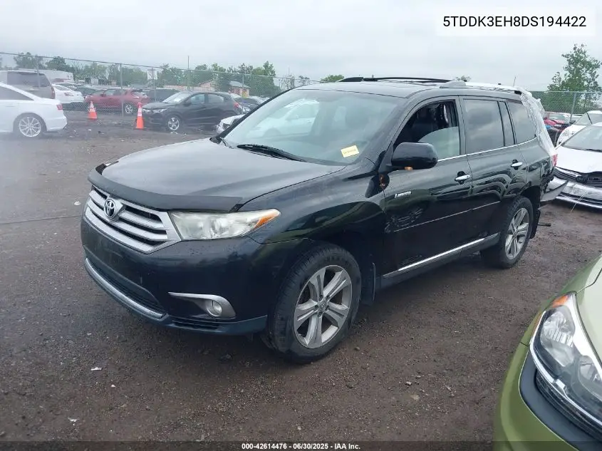 2013 Toyota Highlander Limited V6 VIN: 5TDDK3EH8DS194422 Lot: 42614476