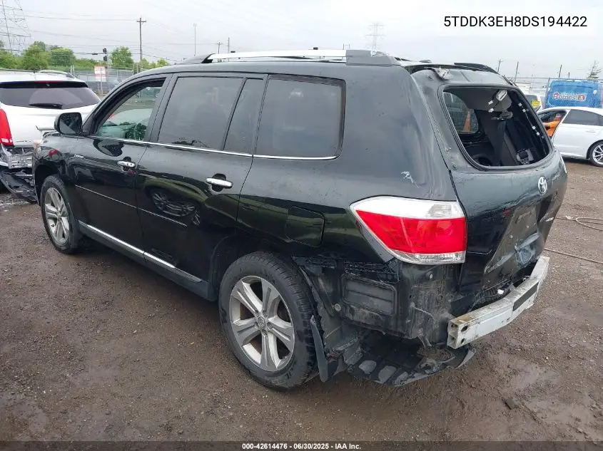 2013 Toyota Highlander Limited V6 VIN: 5TDDK3EH8DS194422 Lot: 42614476