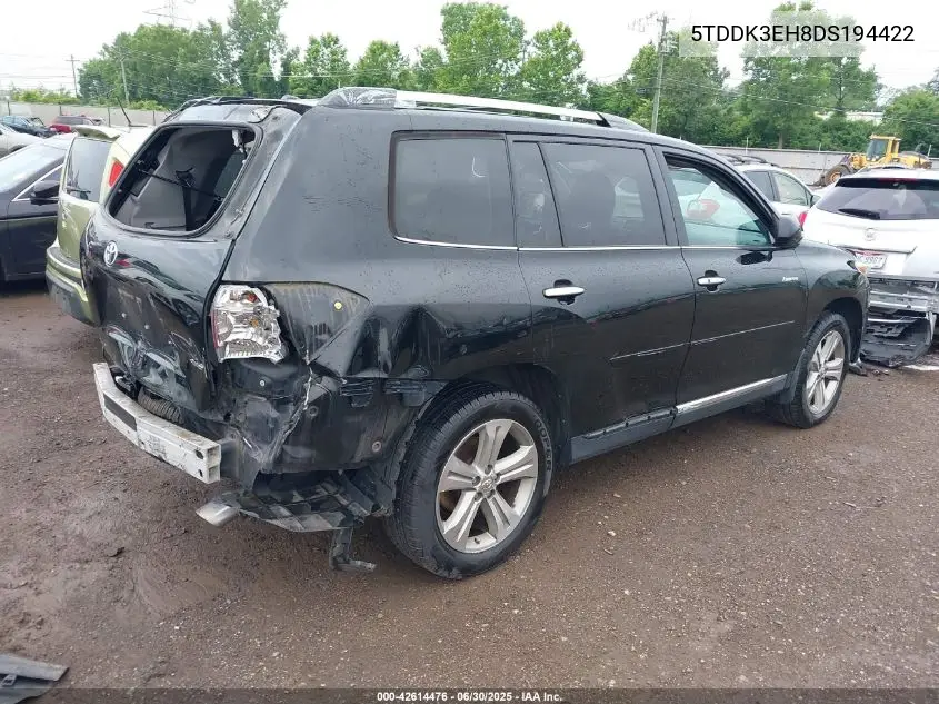 2013 Toyota Highlander Limited V6 VIN: 5TDDK3EH8DS194422 Lot: 42614476