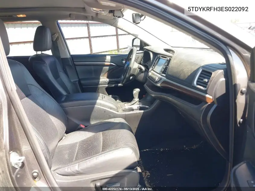 2014 Toyota Highlander Limited Platinum V6 VIN: 5TDYKRFH3ES022092 Lot: 42254174