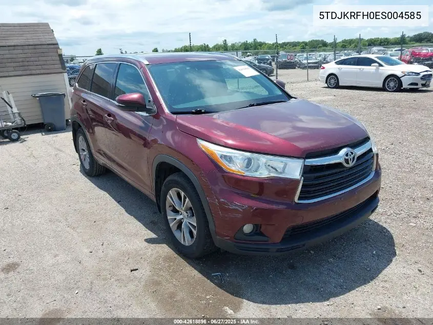 2014 Toyota Highlander Xle V6 VIN: 5TDJKRFH0ES004585 Lot: 42618896