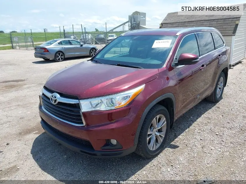 2014 Toyota Highlander Xle V6 VIN: 5TDJKRFH0ES004585 Lot: 42618896