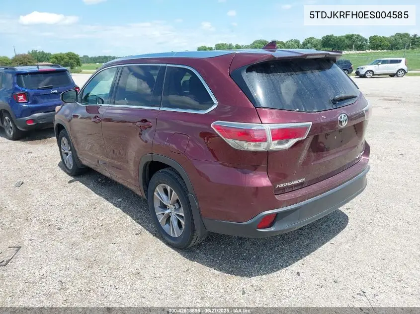 2014 Toyota Highlander Xle V6 VIN: 5TDJKRFH0ES004585 Lot: 42618896