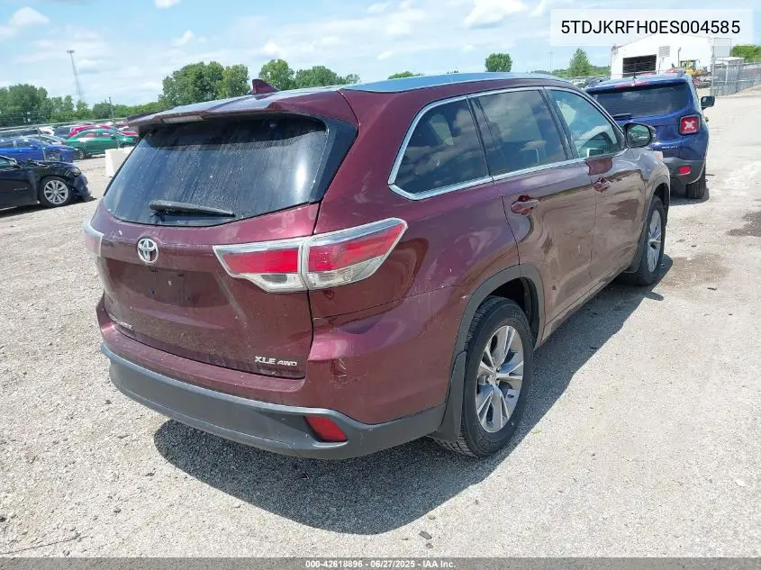 2014 Toyota Highlander Xle V6 VIN: 5TDJKRFH0ES004585 Lot: 42618896