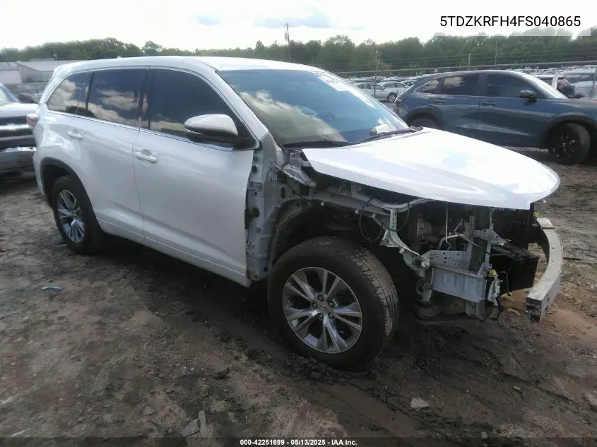 2015 Toyota Highlander Le Plus V6 VIN: 5TDZKRFH4FS040865 Lot: 42251699