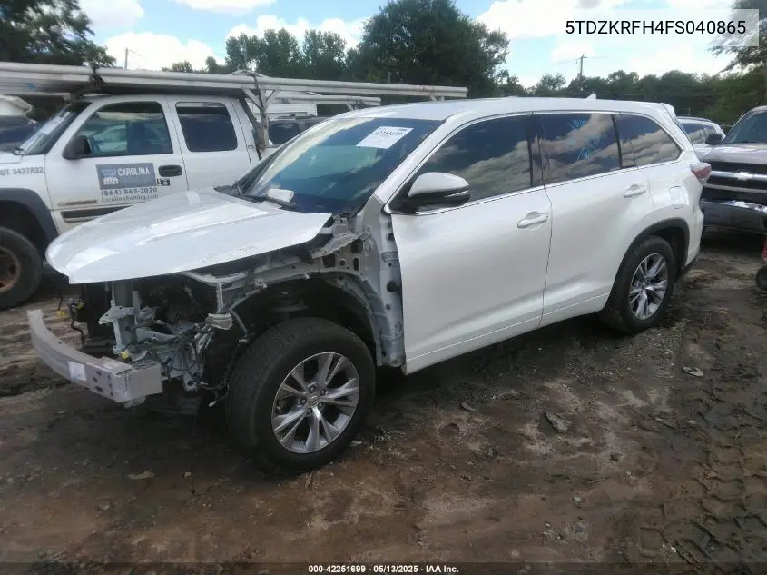 2015 Toyota Highlander Le Plus V6 VIN: 5TDZKRFH4FS040865 Lot: 42251699
