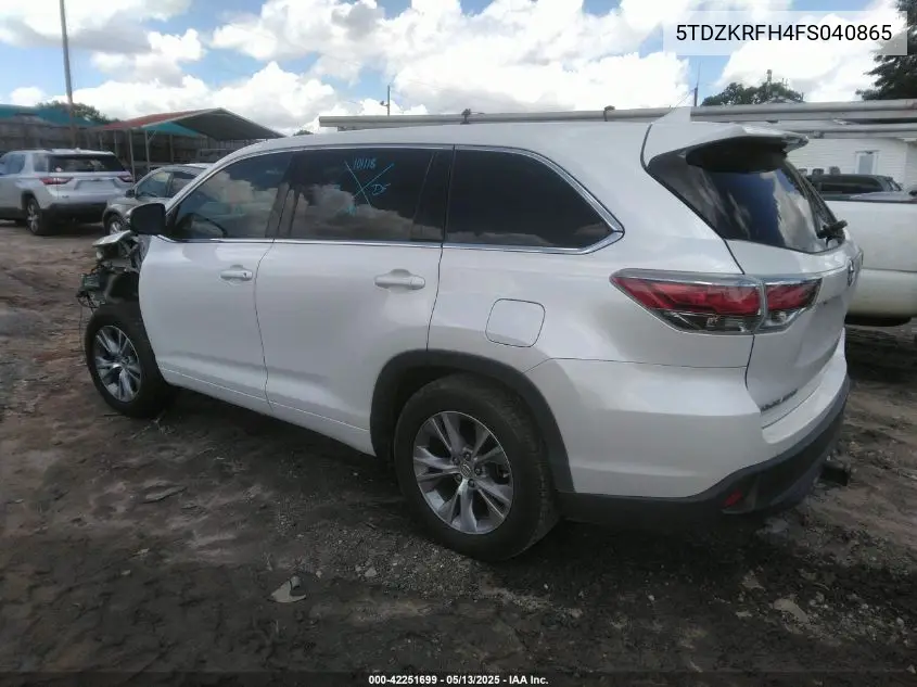 2015 Toyota Highlander Le Plus V6 VIN: 5TDZKRFH4FS040865 Lot: 42251699