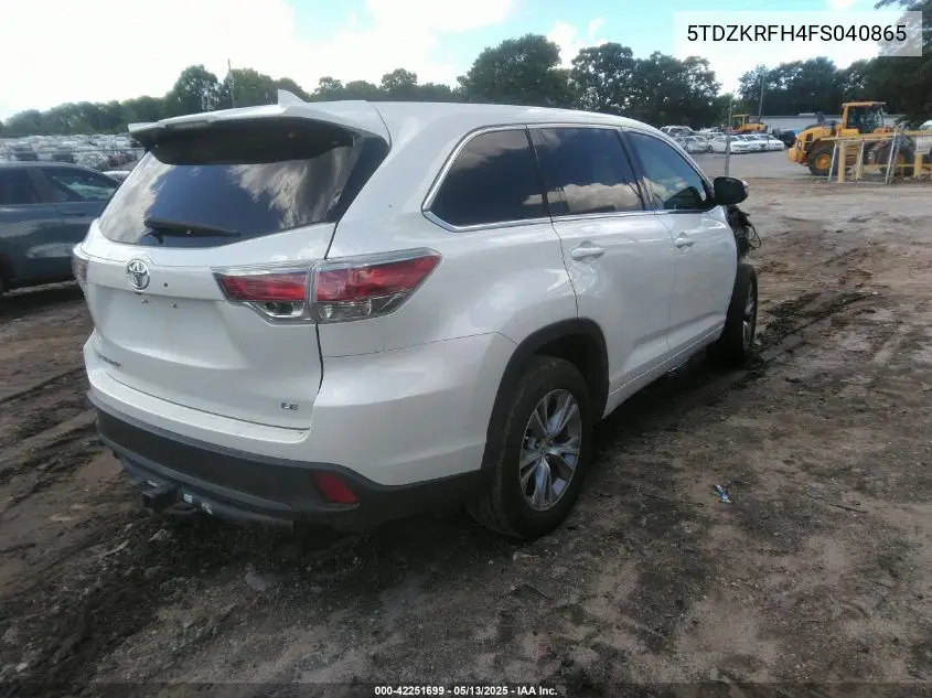 2015 Toyota Highlander Le Plus V6 VIN: 5TDZKRFH4FS040865 Lot: 42251699