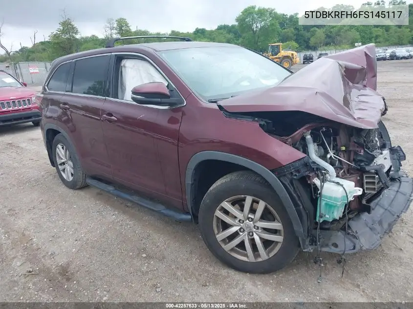 2015 Toyota Highlander Le V6 VIN: 5TDBKRFH6FS145117 Lot: 42257633